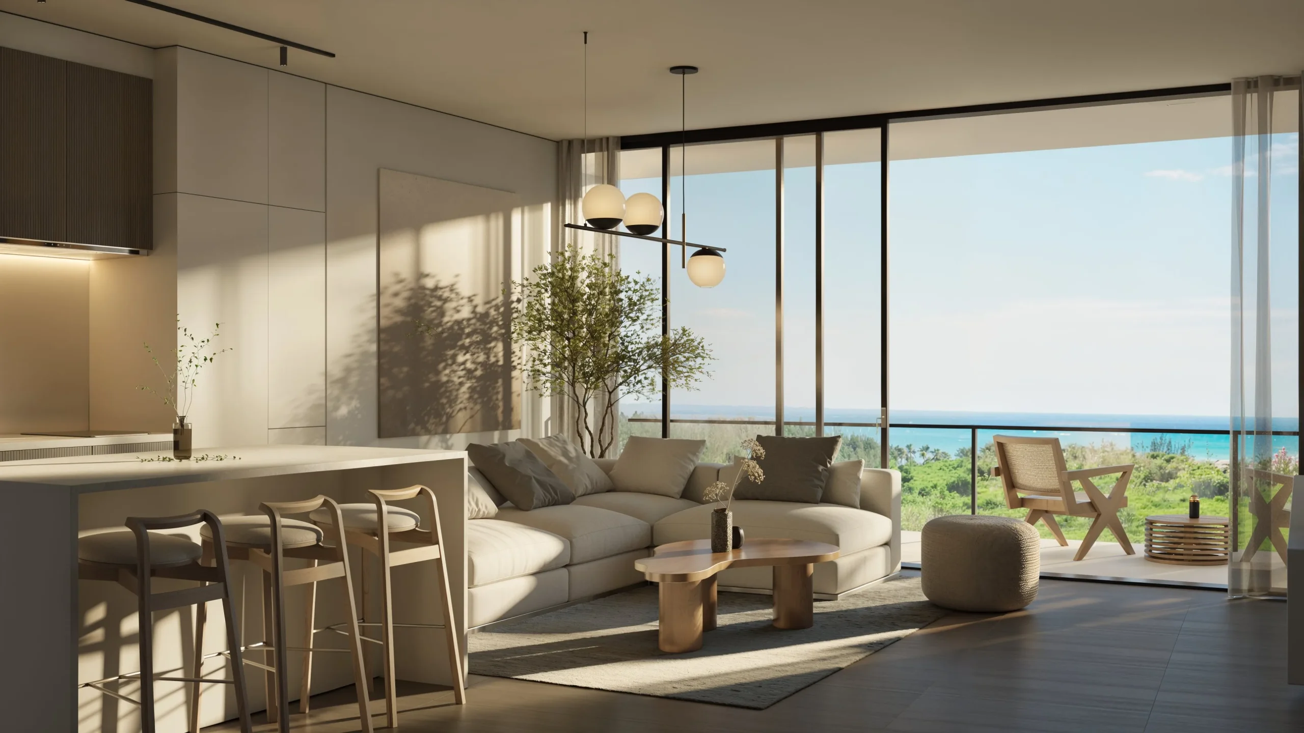 Interior moderno con vista al océano